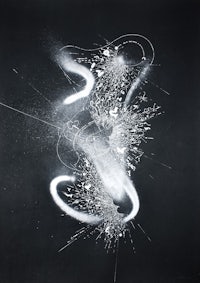 a black and white painting of a swirling pattern